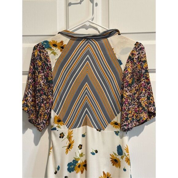 Free People Women's Mix It Up Floral Short Sleeve Ivory Combo  Mini Dress Size 2 - Picture 16 of 16